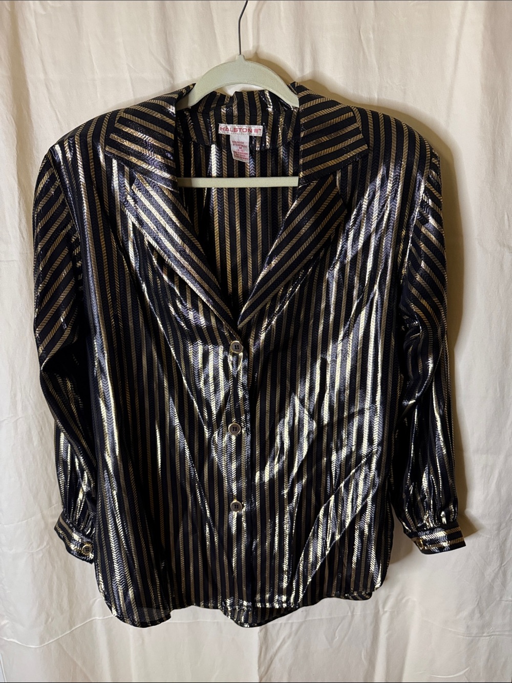 Halston III Black and Gold Striped Button-Down Top